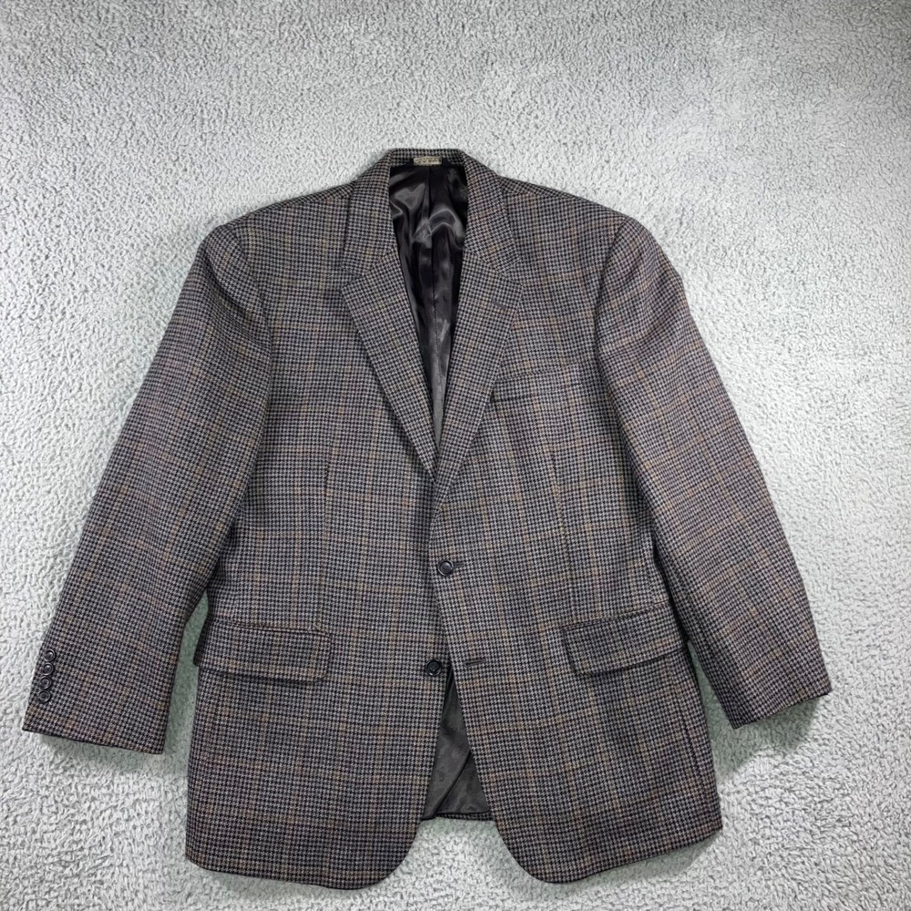 Jos A Bank Blazer Sports Coat Men 44 R Wool Tweed Houndstooth 2 Button Gray